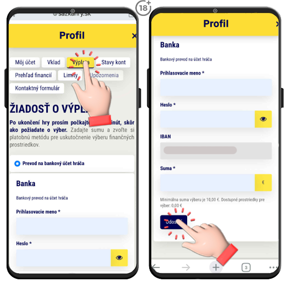 Vyberte si peniaze zo Sazka Hry online kasína bankovým prevodom.