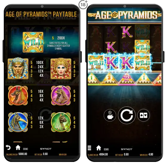 Výherný online automat Age of Pyramid prináša aj niekoľko doplnkových funkcií, ktoré spríjemnia zážitok z hry. Medzi nimi nechýba Wild symbol, funkcia automatického točenia Autoplay či možnosť riskovať výhru v režime Gamble a pokúsiť sa ju znásobiť.