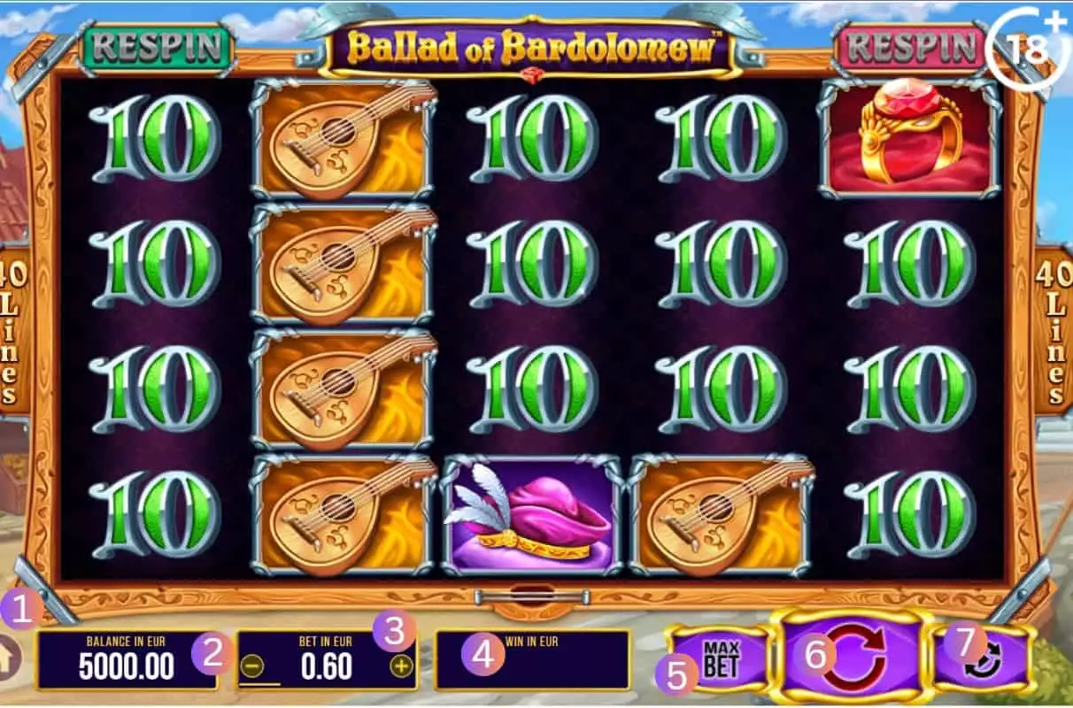 Obrázkový návod, ako hrať online automat Ballad of Bardolomew po jeho spustení na webstránke online casina alebo v aplikácii.