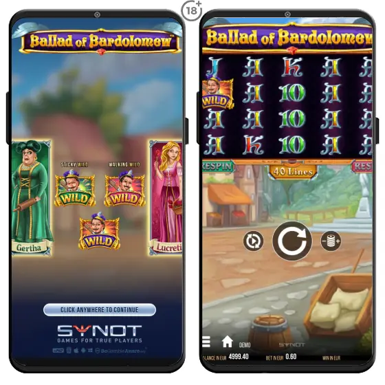 Obrázkový návod, ako hrať online automat Ballad of Bardolomew zdarma v demo režime na webstránke výrobcu Synot Games.