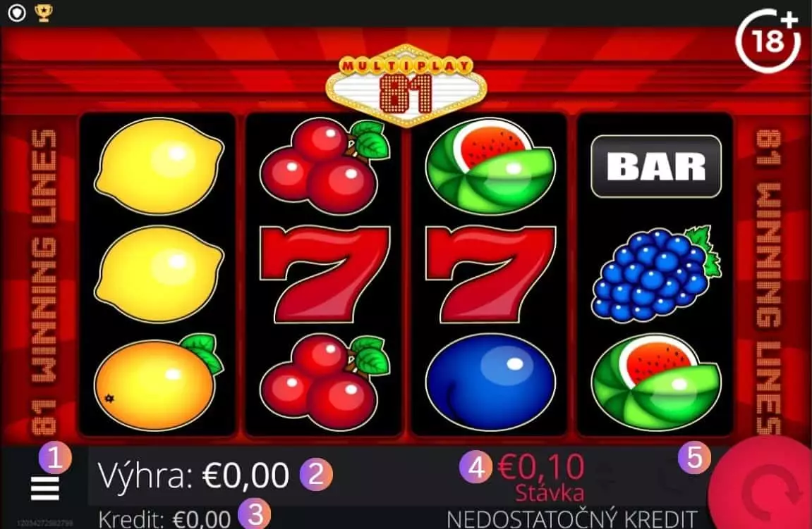 Obrázkový návod, ako hrať na online automate Multiplay 81 po jeho spustení na webstránke casina alebo v aplikácii.