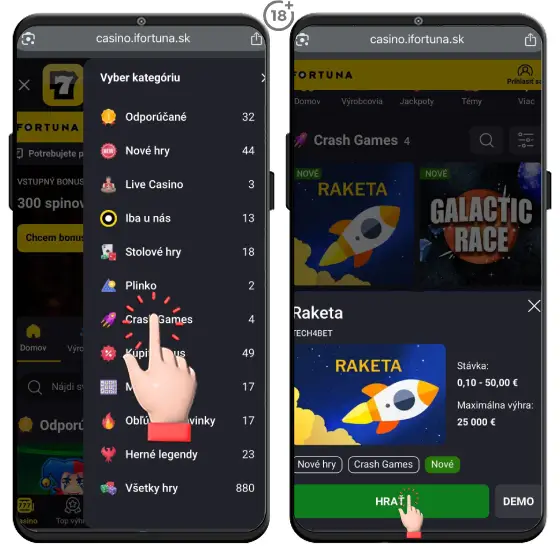 Pozrite sa na náš jednoduchý návod, ako si môžete zahrať napínavé automaty Crash Games v obľúbenom Fortuna online casine.