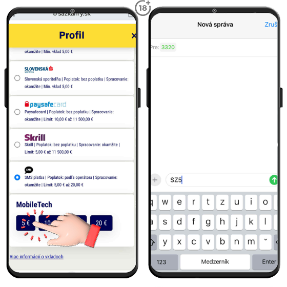 Vložte si peniaze do kasína Sazka Hry cez sms.