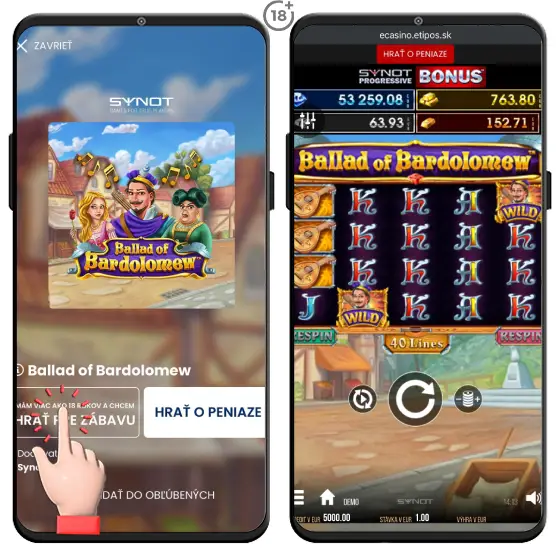 Vizuálny návod, ako hrať online automat Ballad of Bardolomew zdarma v demo režime na webstránke online casina Tipos.