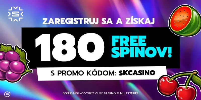 Získajte bonus až 180 voľných točení v Slovmatic casino vďaka nášmu promo kódu