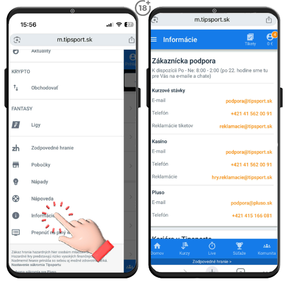 Pozrite si návod, ako nájsť Tipsport kontakty na webe kasína.