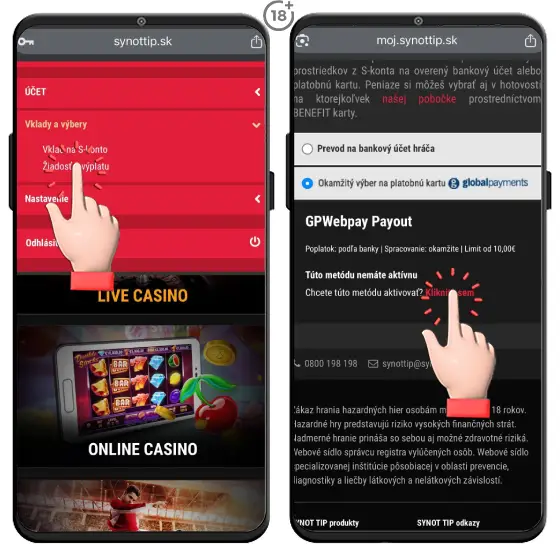 Obrázkový návod, ako na okamžitý Synottip casino výber na platobnú kartu, vďaka ktorému budete mať peniaze u seba do pár sekúnd.