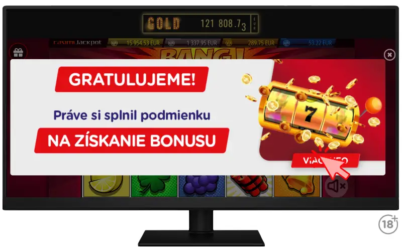 Vizuálna informácia, ktorá sa objaví hráčovi po splnení podmienok pre získanie bonusu v promo akcii Bonusové trháky v Tipos online casine.