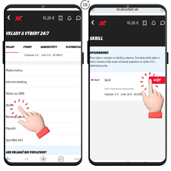 Dobite si konto v DOXXbet platobnou metódou Skrill.