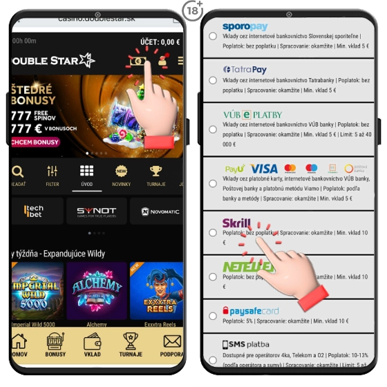 Vložte si peniaze na konto Doublestar cez Skrill.