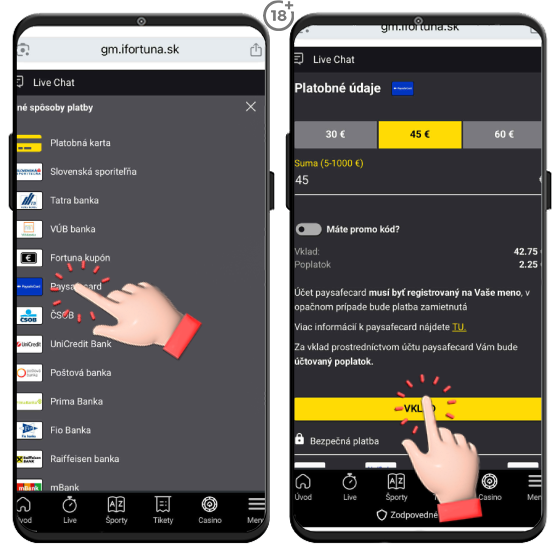 Dobite si hráčske konto vo Fortune cez Paysafecard.
