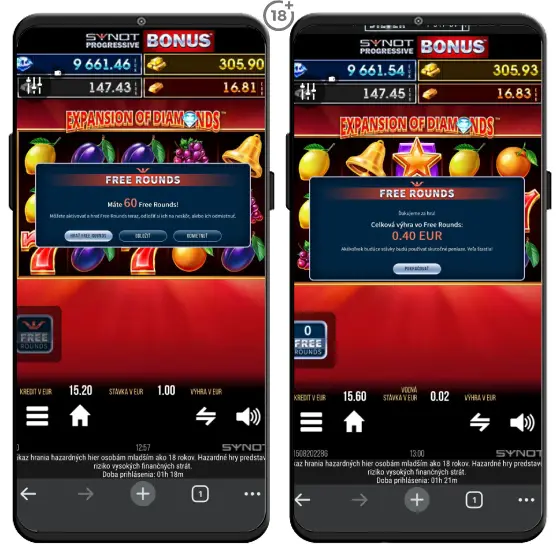 Otestovali sme pre vás promo akciu Streda zatočiť si treba v Slovmatic online casine. Za pretočenie 30€ na automatoch sme obdržali 60 free spinov v hodnote 0,02€ za jedno otočenie na automat Expansion of Diamonds. Pozrite sa, koľko finačných prostriedkov sa nám podarilo nahrať.