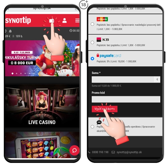 Dobitie si Synottip účet cez platobnú metódu Paysafecard.
