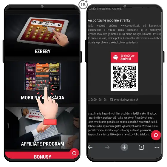 Návod, ako stiahnuť mobilnú aplikáciu Synottip online casina do zariadenia s operačným systémom Android.