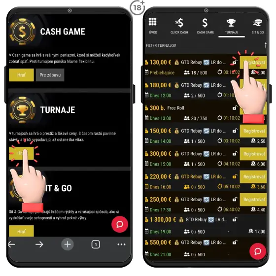 Obrázkový návod, ako sa zaregistrovať do pokrových online turnajov v Synottip online casine.
