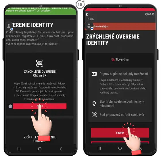 Jednoduchý vizuálny návod, ako na zrýchlené overenie totožnosti pri registrácii do Synottip online casina.
