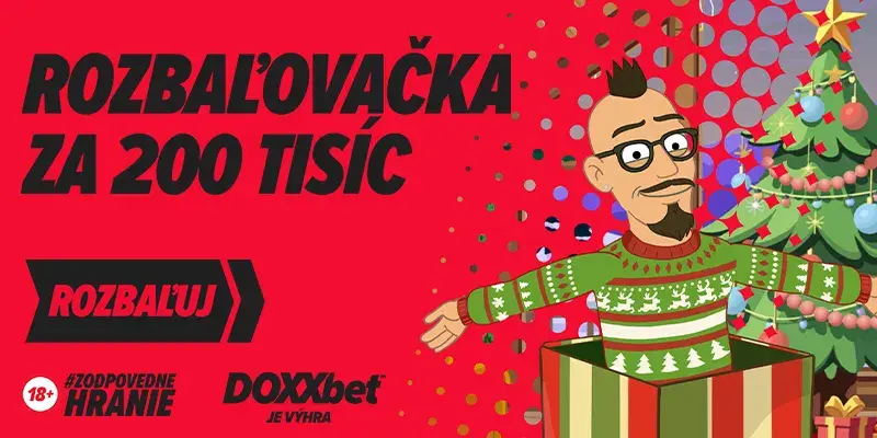 Vianočná rozbaľovačka v DOXXbet adventnom kalendári 2025 s dennými darčekmi a odmenami do 200 000 €