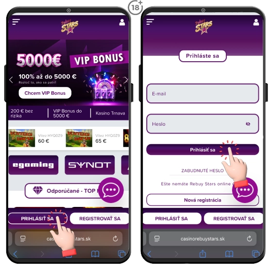Takto sa prihlásite do Rebuy Stars casino cez mobil