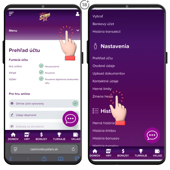 Takto si zmeníte heslo v Rebuy Stars casino