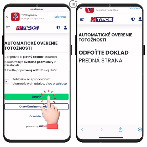 V tomto kroku Tipos registrácie overíte svoju totožnosť 