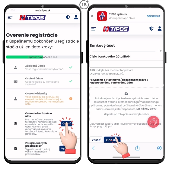 Overenie bankového účtu pre registráciu v Tipose 