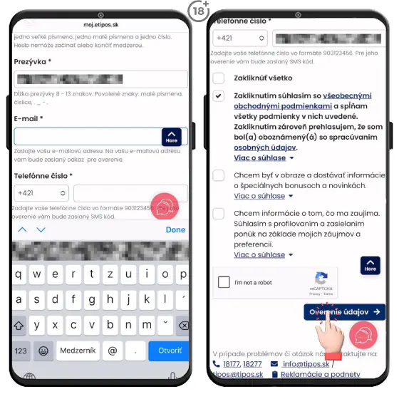 Tipos registrácia vyplnenie základných údajov 