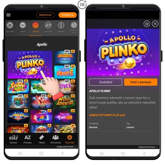 Plinko hra v ponuke online kasíne Niké