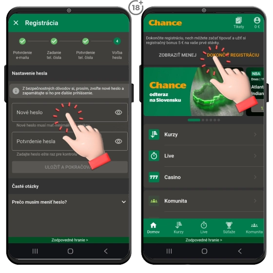 Postup ako si nastavíte heslo do konta v Chance casine.