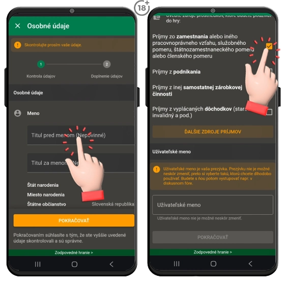 Vyplňte si podľa nášho postupu osobné údaje v Chance casine.