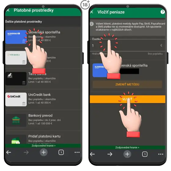 Jednoduchý a rýchly postup, ako uskutočníte vklad na herné konto v online casine Chance bankovým prevodom, respektíve internet bankingom vybranej banky.