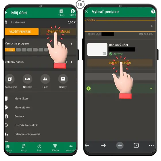 Jednoduchý vizuálny postup, ako si vybrať peniaze z online casina Chance na Aircash účet.