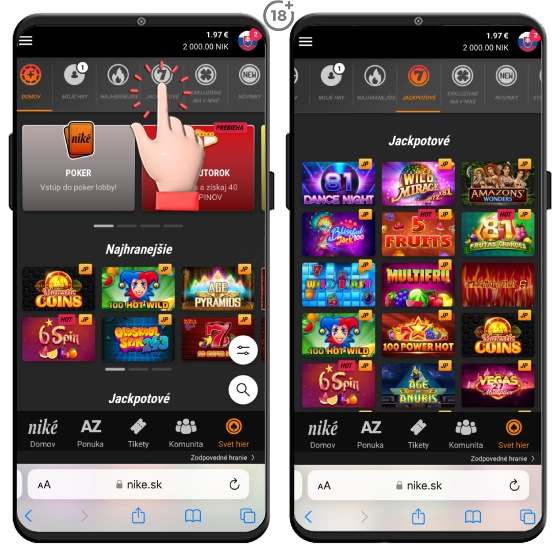 Niké casino jackpotové hry