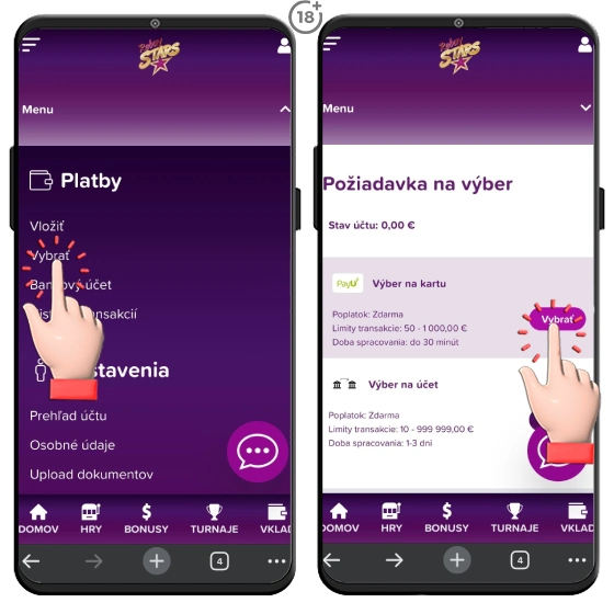 V Rebuy stars kasíne si peniaze môžete vybrať aj na kartu.