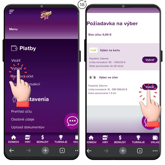 Návod ako si vyberiete svoju výhru na účet v kasíne Rebuy stars.