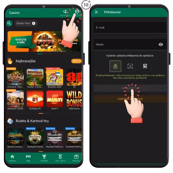 Obrázkový návod ako sa prihlásiť do aplikácie Chance.