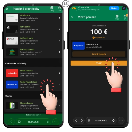 Chance vklad pomocou paysafecard