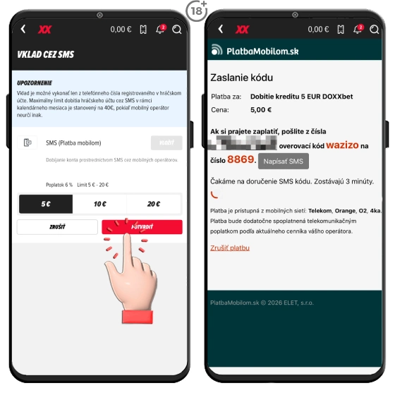 doxxbet vklad penazí na účet cez sms
