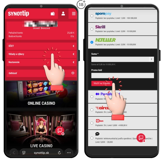 Vklad cez Neteller v Synottipe