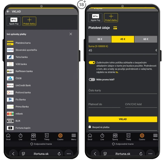 Fortuna vklad mobilom