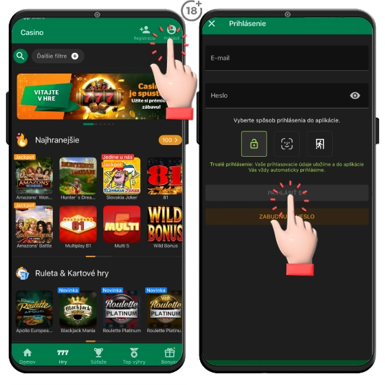 Obrázkový návod ako sa prihlásiť do aplikácie Chance.