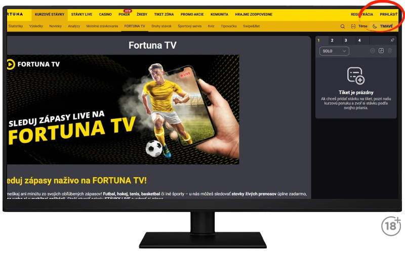 prihlásenie do Fortuny cez PC