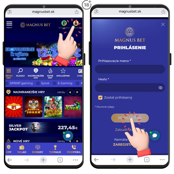 Podľa nášho obrázkového náhľadu sa do Magnusbet prihlásite ihneď.