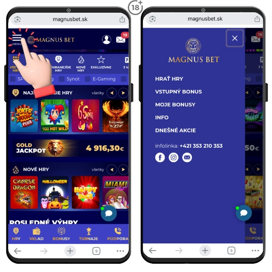 Prehľad zobrazenia Magnusbet kasína vo vašom mobile.