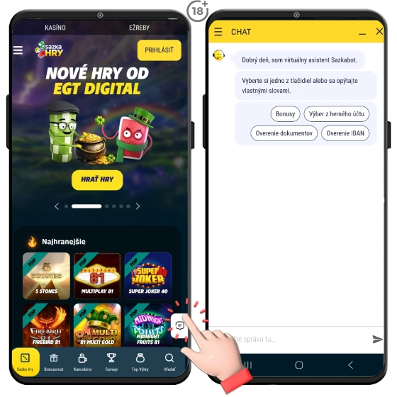 Vyskúšajte Live chat v online kasíne Sazka hry.