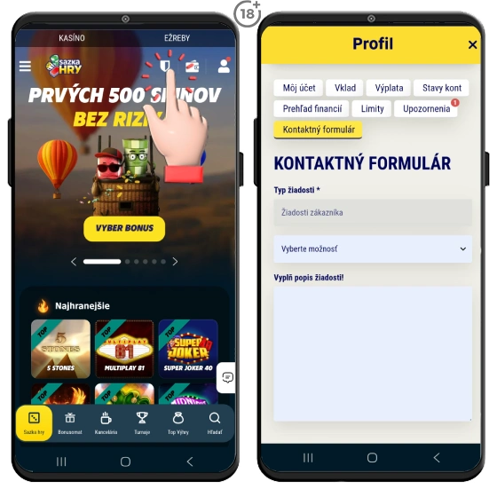 Spojte sa s kasínom Sazka Hry cez Kontaktný formulár.