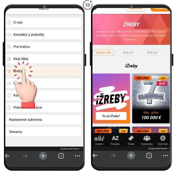 Obrázkový návod, ako nájsť a zahrať si stieracie online žreby na webstránke Niké.