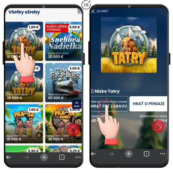 Obrázkový návod, ako si zahráte zahráte online stieracie žreby zadarmo na webstránke Tiposu.