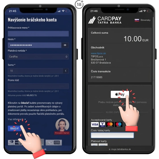 Vložte si peniaze do účtu v Tipose cez Apple Pay.