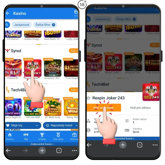 Obrázkový návod, ako si zahráte o štedrý jackpot v Tipsport online casine.