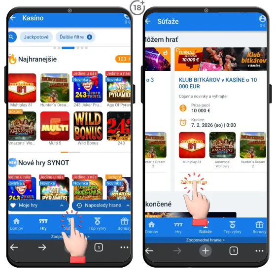 Jednoduchý obrázkový návod, ako sa zúčastniť pravidelných turnajov v online casine Tipsport.